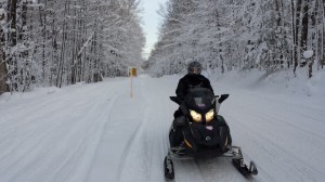 Bergland, MI snowmobile trails snowy trees